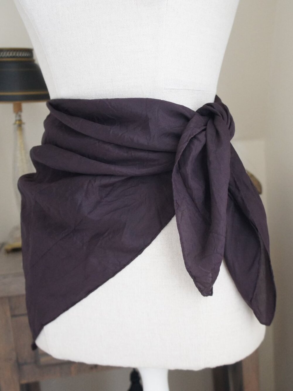 Vintage 100% Silk Dark Purple Square Solid Scarf